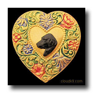 Labrador Retriever (Black Lab) Colorful Heart Brooch Pin