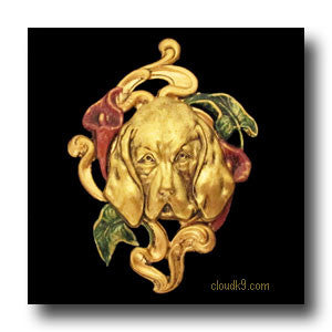 Bloodhound & Lilies Hand Painted Brooch Pin