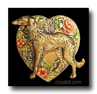 Borzoi Colorful Heart Brooch Pin