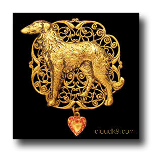 Borzoi Victoriana Filigree Brooch Pin