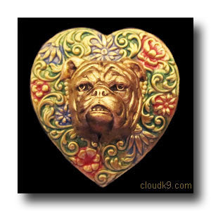 Bulldog Colorful Heart Brooch Pin