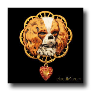 King Charles Spaniel Victoriana Filigree Brooch Pin