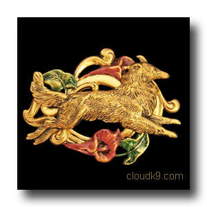 Collie & Lilies Hand Painted Brooch Pin