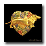 Dachshund Colorful Heart Brooch Pin