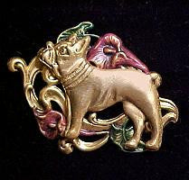 French Bulldog & Lilies Hand Painted Brooch Pin