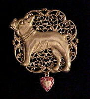 French Bulldog Victoriana Filigree Brooch Pin