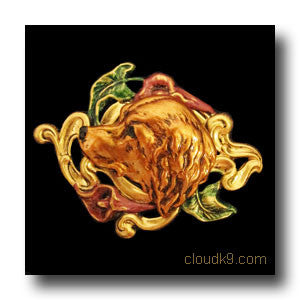 Golden Retriever & Lilies Hand Painted Brooch Pin