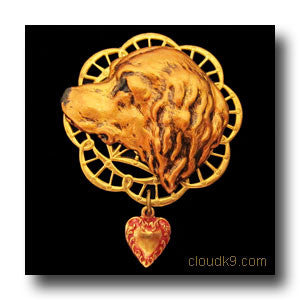 Golden Retriever Victoriana Filigree Brooch Pin (Large Golden Headstudy)