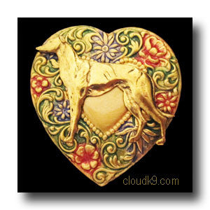Whippet Colorful Heart Brooch Pin