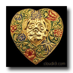 Pug Colorful Heart Brooch Pin