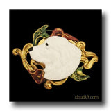 Kuvasz & Lilies Hand Painted Brooch Pin