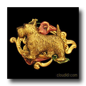 Scottie & Lilies Hand Painted Brooch Pin