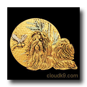 Shih Tzu, Dragonfly and Bamboo Circle Pin