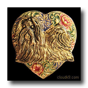 Shih Tzu Colorful Heart Brooch Pin