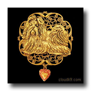 Shih Tzu Victoriana Filigree Brooch Pin