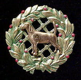 Foxhound Christmas Wreath Brooch Pin