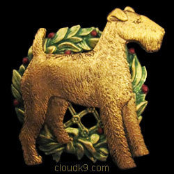 Lakeland Terrier Christmas Wreath Brooch Pin