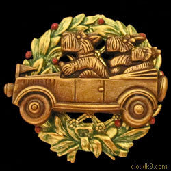 Scottie / Schnauzer in Car Christmas Wreath Brooch Pin