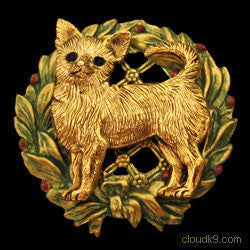 Chihuahua Christmas Wreath Brooch Pin