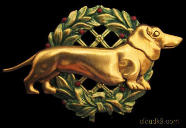 Dachshund Christmas Wreath Brooch Pin