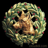 Doberman Christmas Wreath Brooch Pin