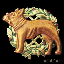 French Bulldog Christmas Wreath Brooch Pin