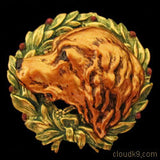 Golden Retriever Christmas Wreath Brooch Pin