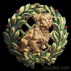 Norfolk Terrier Christmas Wreath Brooch Pin