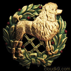 Poodle Christmas Wreath Brooch Pin
