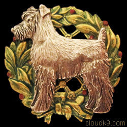 Schnauzer Christmas Wreath Brooch Pin