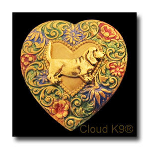 Basset Hound Colorful Heart Brooch Pin
