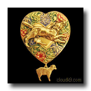 Border Collie & Sheep Colorful Heart Brooch Pin