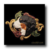 Bernese Mountain Dog & Lilies Hand Painted Brooch Pin