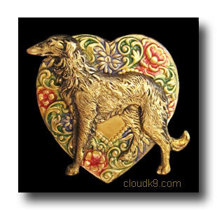 Russian Wolfhound Colorful Heart Brooch Pin