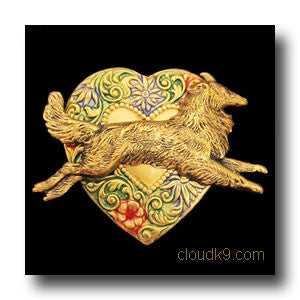 Sheltie Colorful Heart Brooch Pin
