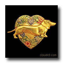 Dachshund Colorful Heart Brooch Pin
