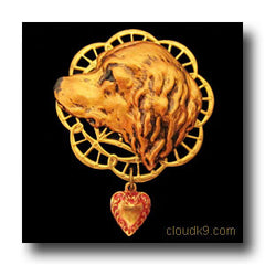 Golden Retriever Victoriana Filigree Brooch Pin (Large Golden Headstudy)