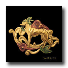 Whippet & Lilies Hand Painted Brooch Pin