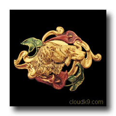 Irish Setter & Lilies Hand Painted Brooch Pin
