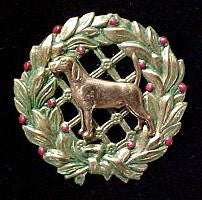 Foxhound Christmas Wreath Brooch Pin