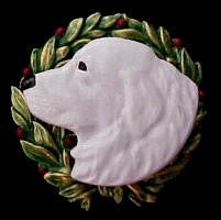 Great Pyrenees Christmas Wreath Brooch Pin