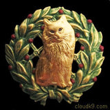 Cat (Persian) Christmas Wreath Brooch Pin