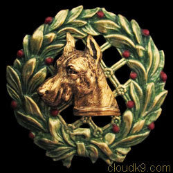 Great Dane Christmas Wreath Brooch Pin