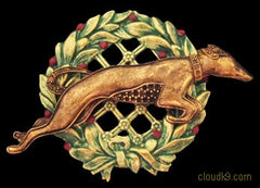Greyhound (Deco Style) Christmas Wreath Brooch Pin