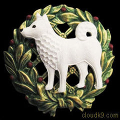 American Eskimo Christmas Wreath Brooch Pin