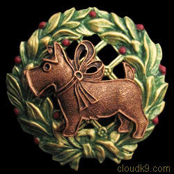 Scottish Terrier (Gingerbread) Christmas Wreath Brooch Pin