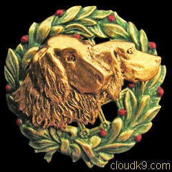 English Setter Christmas Wreath Brooch Pin
