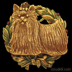 Yorkie / Yorkshire Terrier Christmas Wreath Brooch Pin